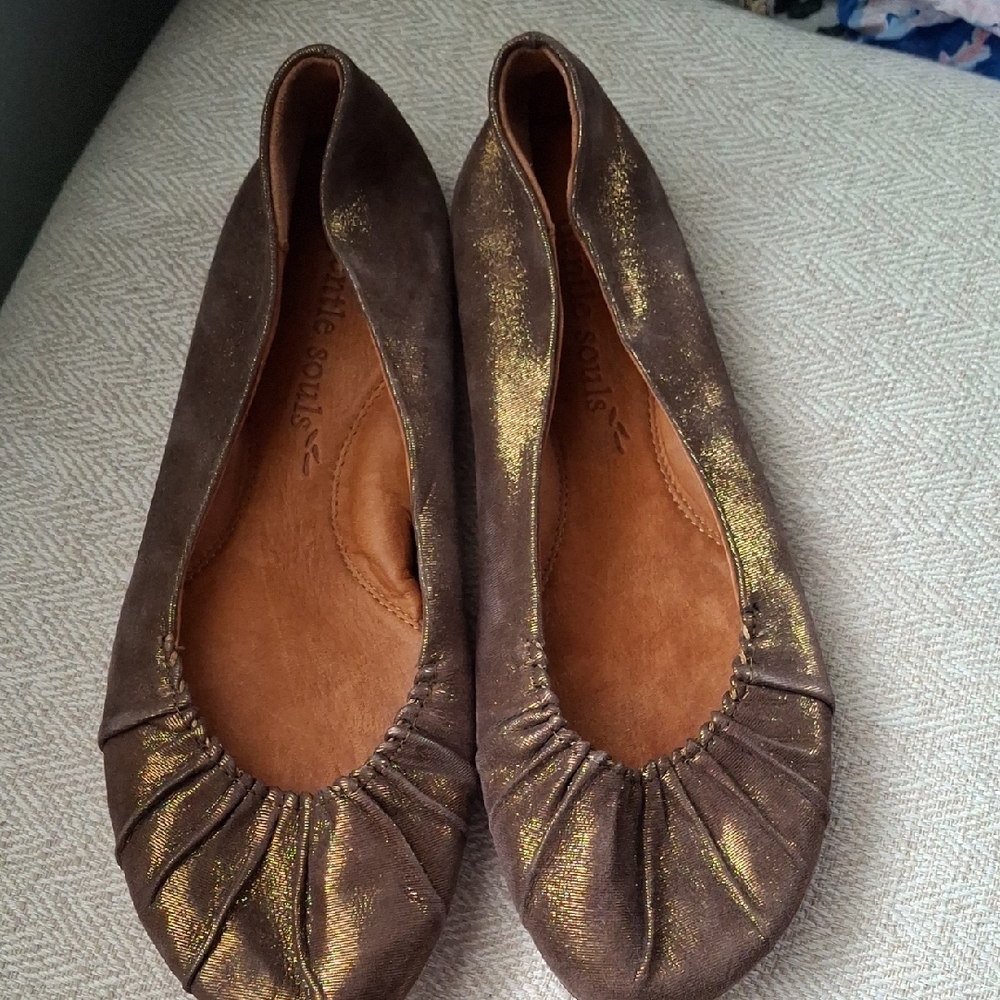 gentle souls Brown Flats with Gold Metallic Accents - Women's Ballet Slip-Ons